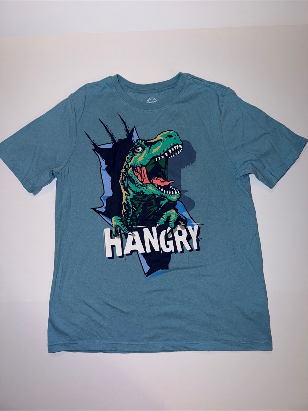 wonder nation Blue Tee with Green 'Hangry' Dino Graphic